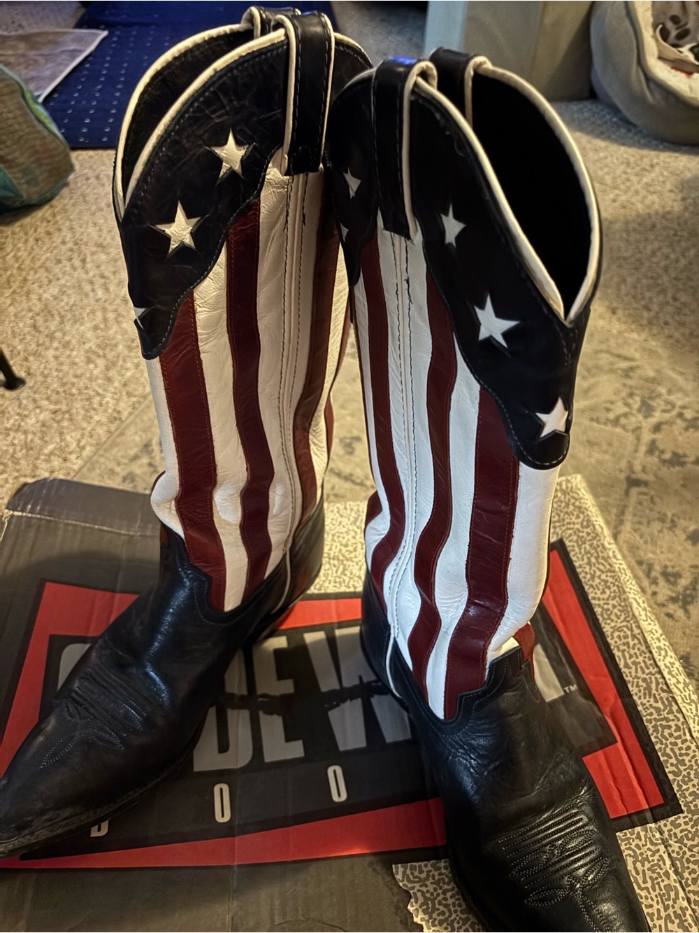 Vintage Code West Patriotic Star Stripe Leather Cowboy Boots